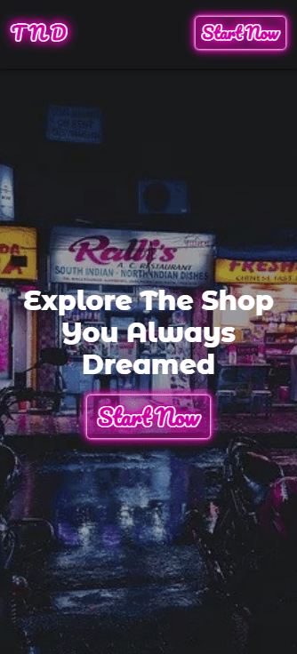 Landing page of the store